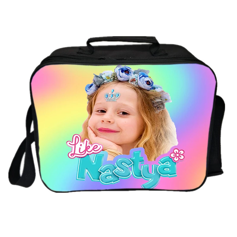 Sac à bento en nylon imprimé Nastya pour filles, sac isotherme portable, fourre-tout de pique-nique en plein air, sac à lunch de dessin animé étudiant, grande capacité, mignon