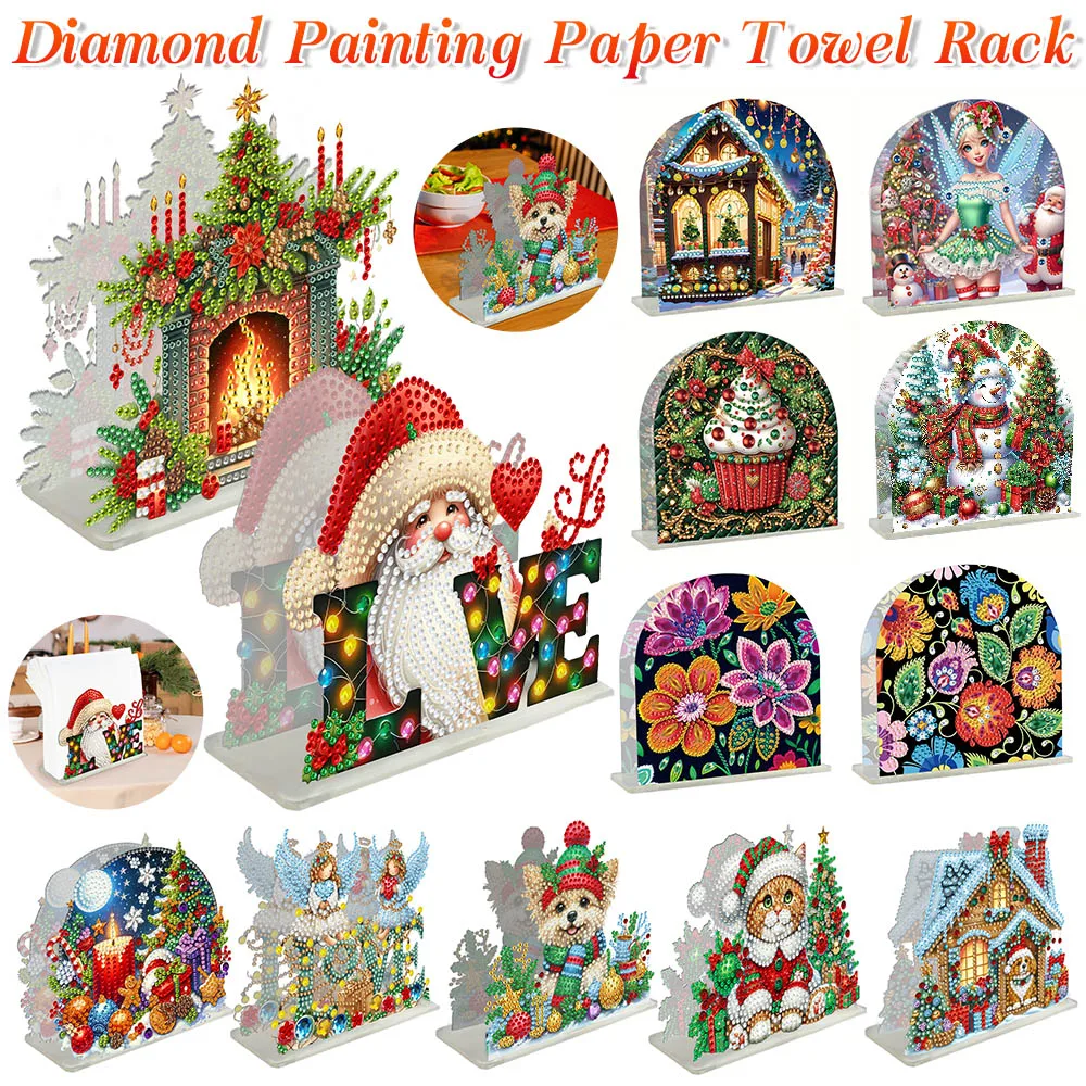 

DIY 5D Diamond Painting Napkin Holder Double Sided Christmas Diamond Painting Tabletop Paper Towel Holder Christmas Decorations