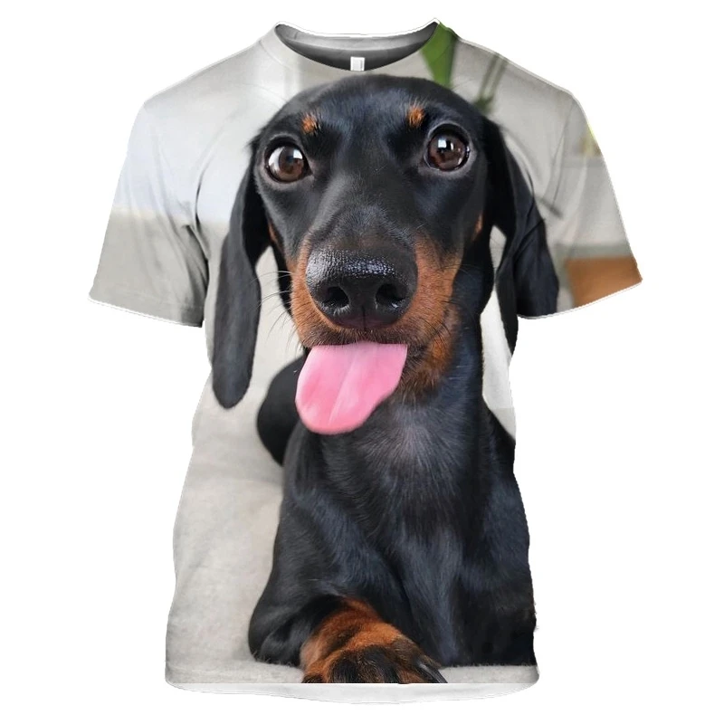 New Style 3D Cute Dackel Dog Print T Shirt Tops Clothing Round Neck Casual Loose Short Sleeve Dachshund T-Shirts Men\'s Comfort