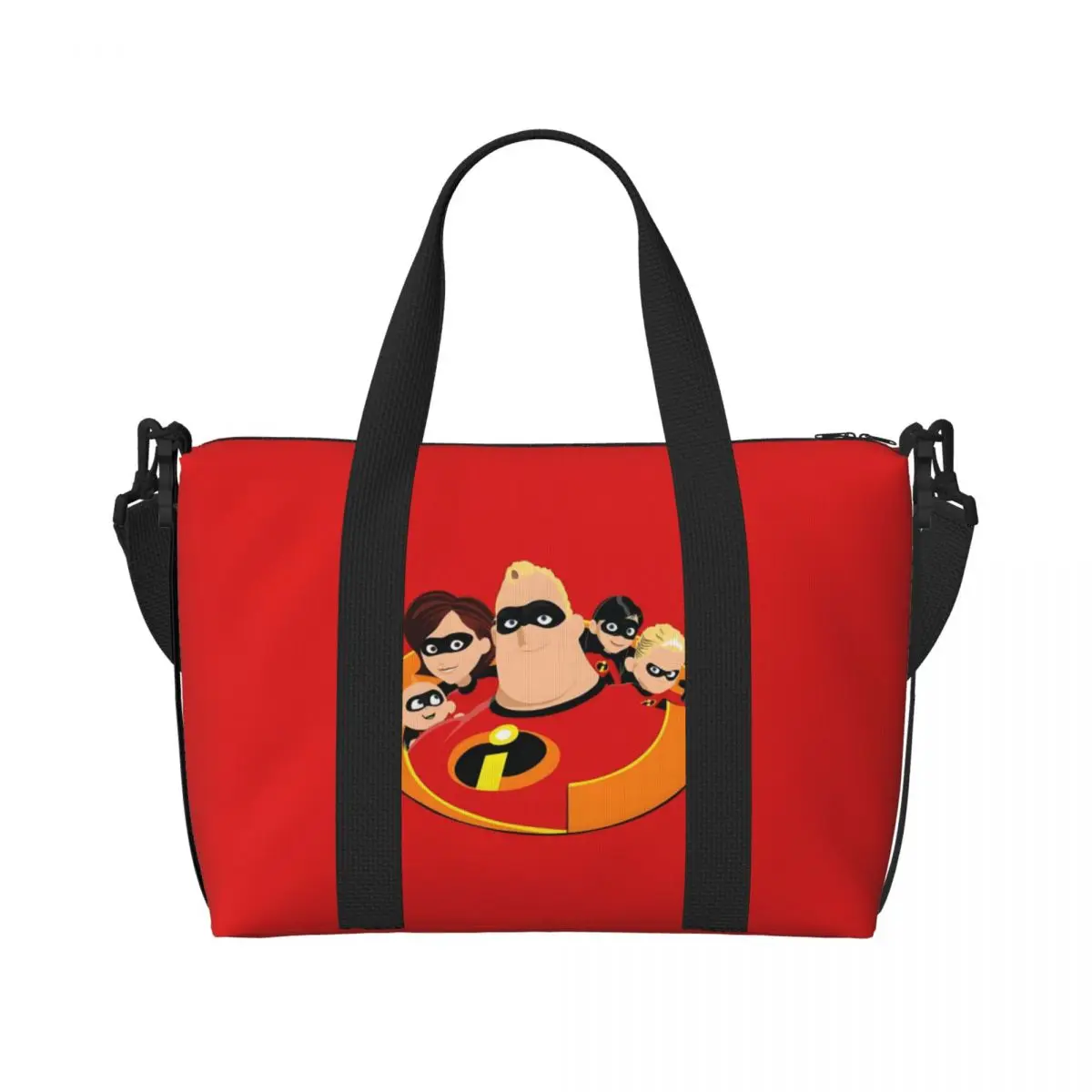 

Custom The Incredibles Beach Tote Bag for Women Extra Large Gym Carry On Superhero Film Travel Shopping Bags