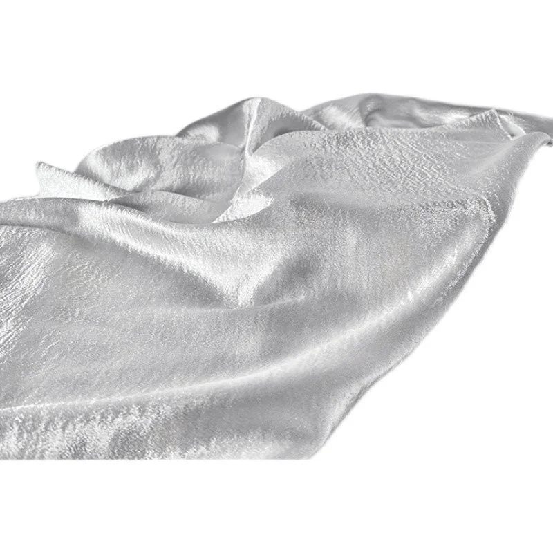 Silver Water Ripple Elastic Anti-Wrinkle Glossy Drape Cambric Satin Designer Fabric