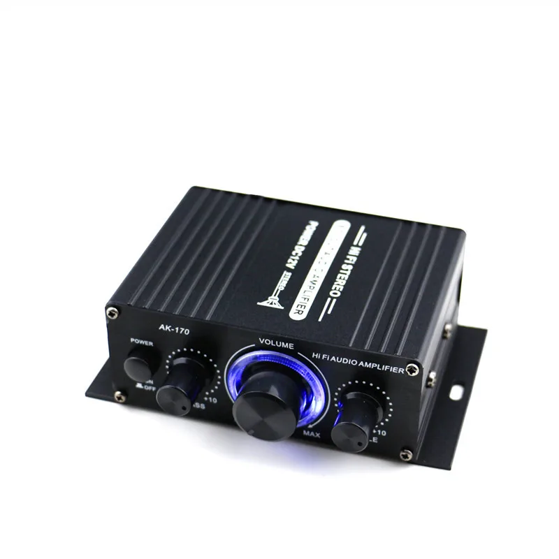 AK170 Mini Digital Stereo Power Amplifier Blue Light 200Wx2 for Car Home Theater Club Party Music Playback