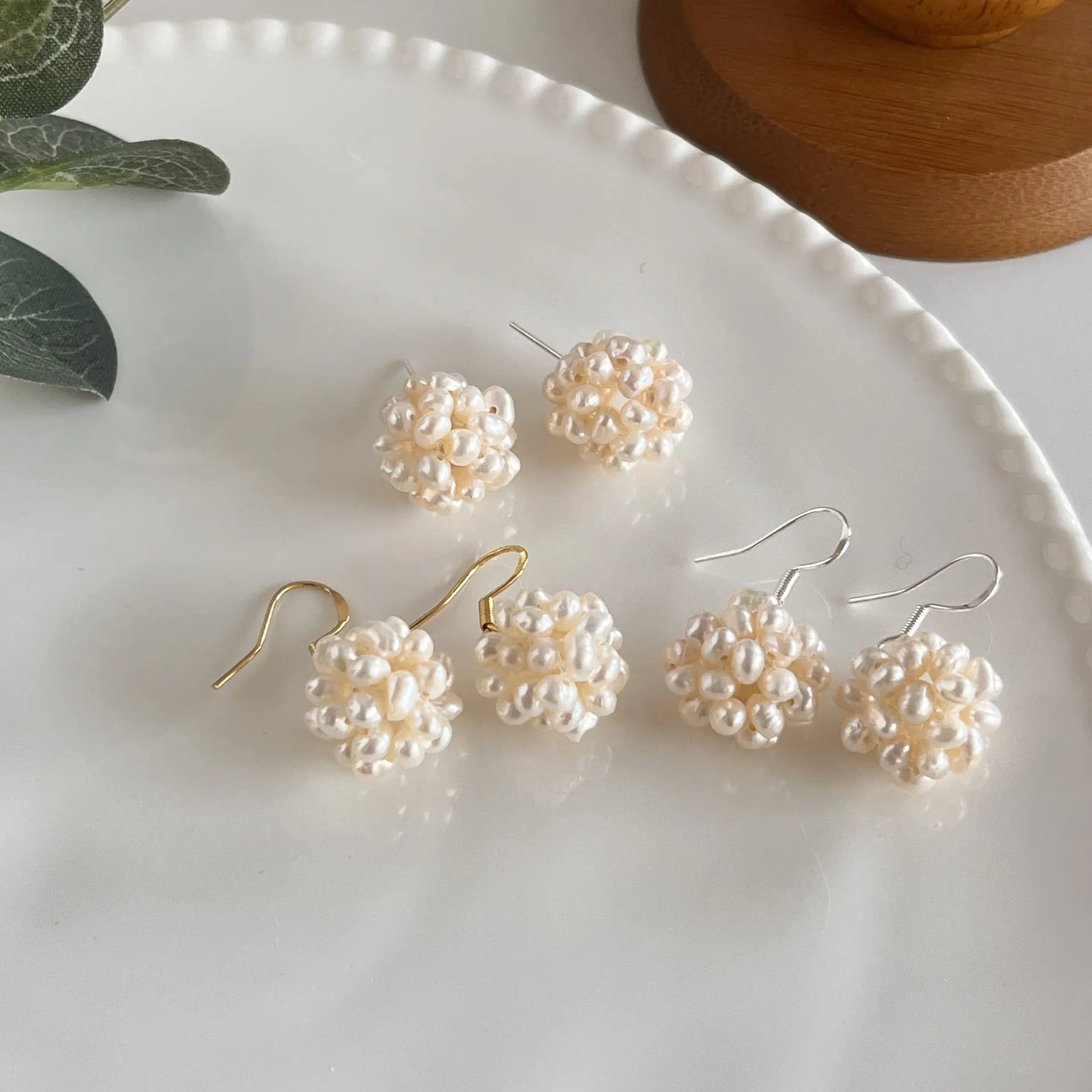 

Withered Natural Freshwater Rice Grains Pearls Large Flower Balls Pure Silver Earrings Female Earrings