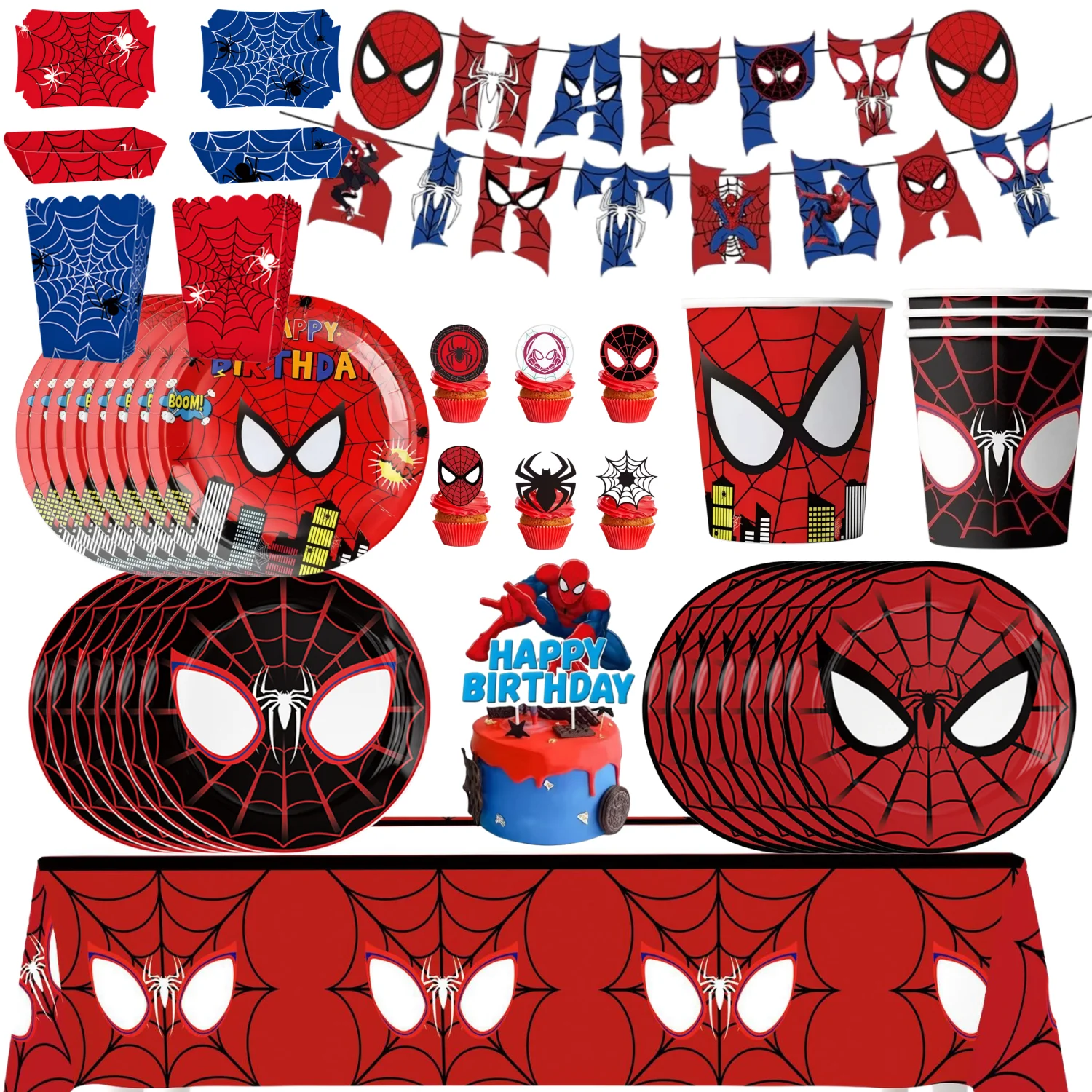 Kit de Suprimentos para Festa de Aniversário do Herói Aranha: Pratos, Copos, Toalha de Mesa, Balões e Decorações para Crianças