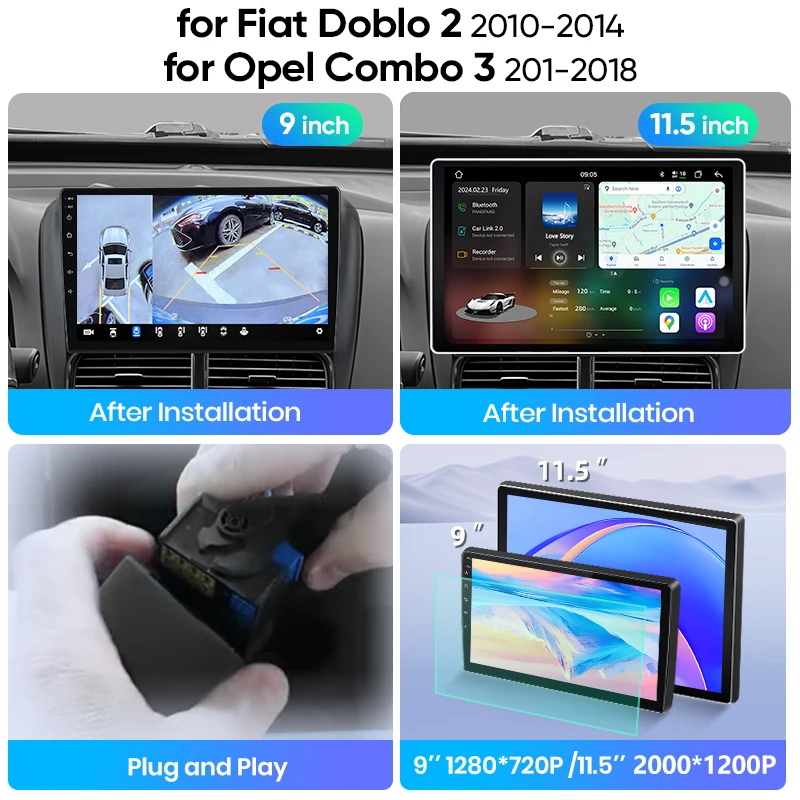 Radio para Auto Junsun Android 16 con Carplay para FIAT DOBLO 2010-2012 2013 2014 2015 Opel COMBO 2011-2018 Reproductor Multimedia 4G Estéreo 2 Din 3