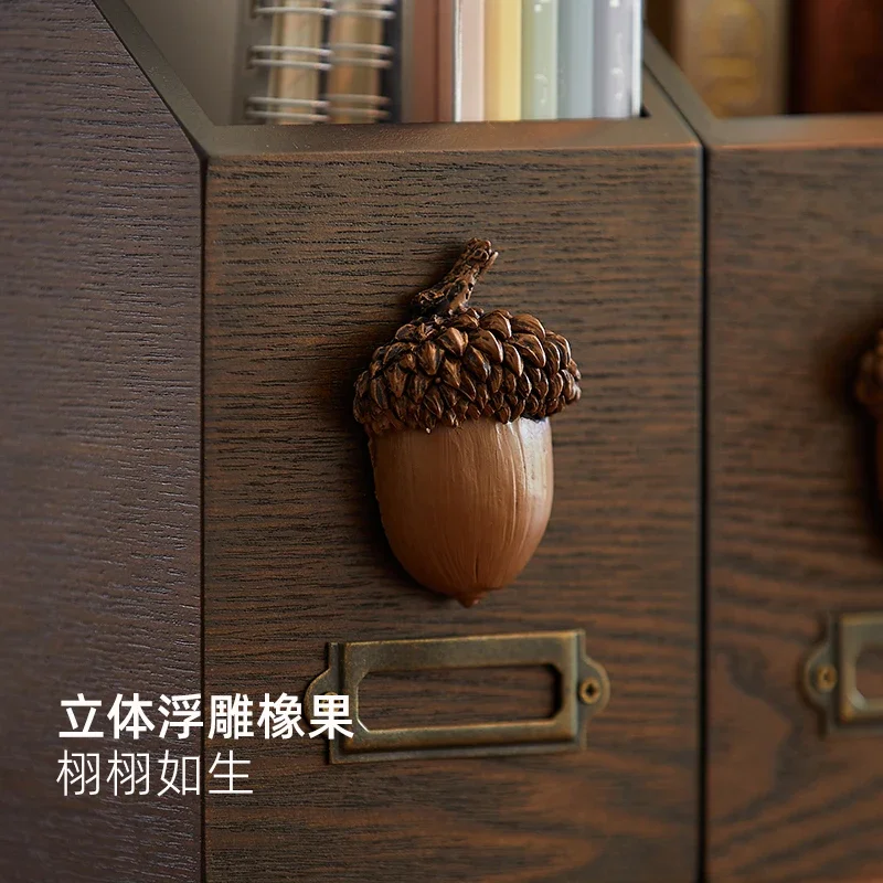 Walnut Color Document Box Creative Combination Book Stand with Acorn Relief Magazine Rack for Office Desktop Data Organizer