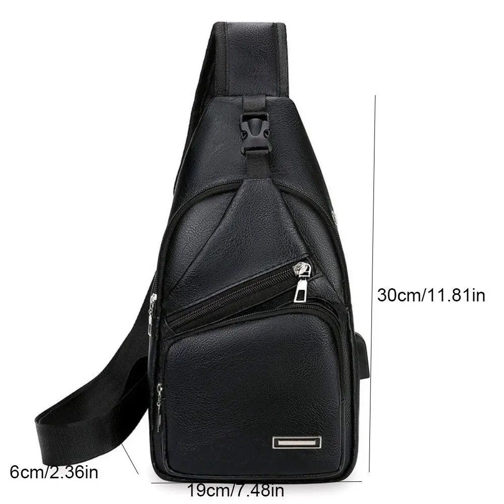 Solid Color Men Chest Bag USB Charging Multifunctional Men's Crossbody Sling Bag Korean Style Waterproof Single Shoulder Bag