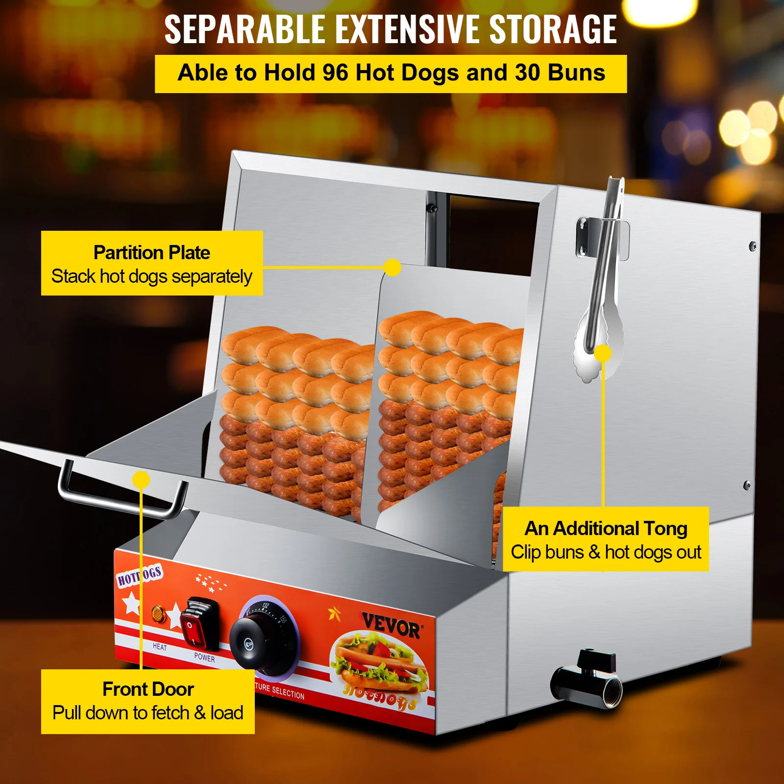 Vevor 500w Hot Dog Dampfer für Hot Dogs & Brötchen Edelstahl Elektro Food Brötchen wärmer Herd mit Dropdown-Tür