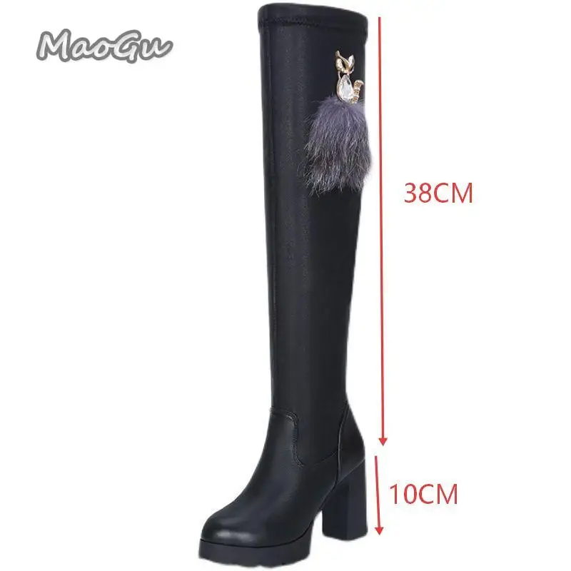Hot Warm Snow Boots Women 2024 Winter Shoes Warm Fur Plush Over Knee High Boot Ladies Casual High Rubber Heels Long Shoes Female