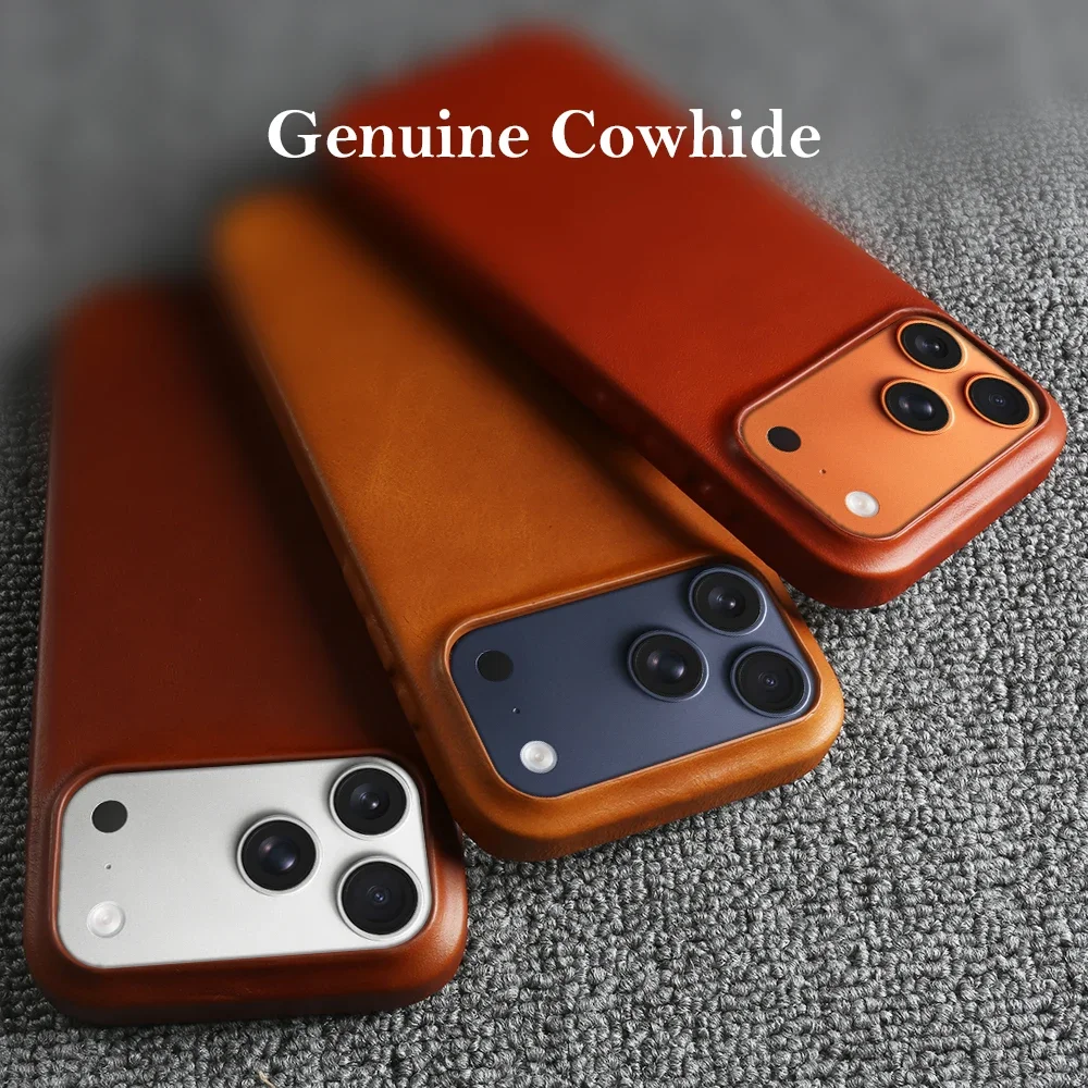 

Luxury Genuine Leather Phone Case For Iphone 17 Pro Max 16 15 14 13 12 Mini 11 Aesthetic Vintage Back Cover Shockproof Fundas