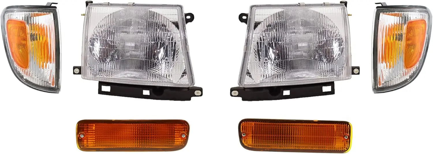 

Комплект фар со стороны водителя и пассажира для Toyota Tacoma DLX 1998-2000, галогенные лампы с лампочками и угловым фонарем, указателем поворота RW