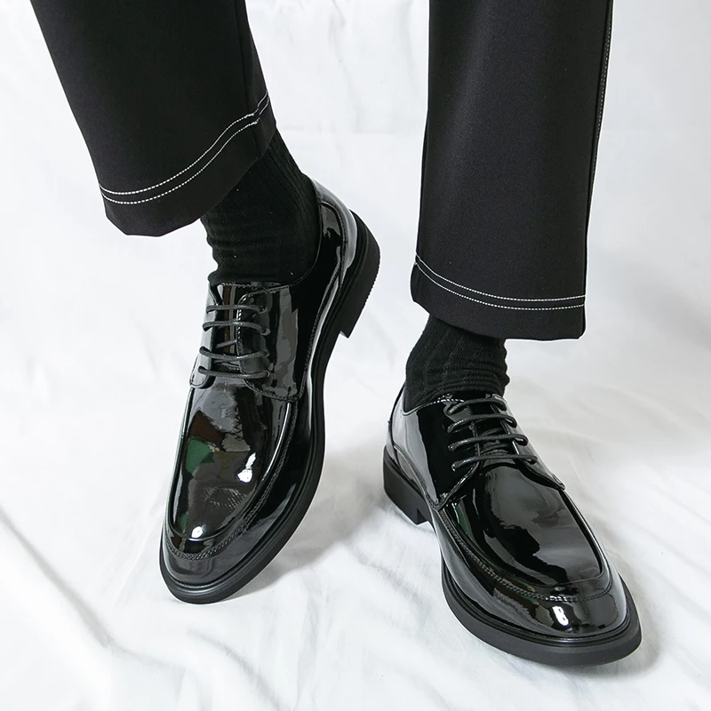 

Men Business Dress Shoes PU Low Heel Solid Color Strap Versatile Men Banquet Shoes Derby Shoes Sizes 38-46