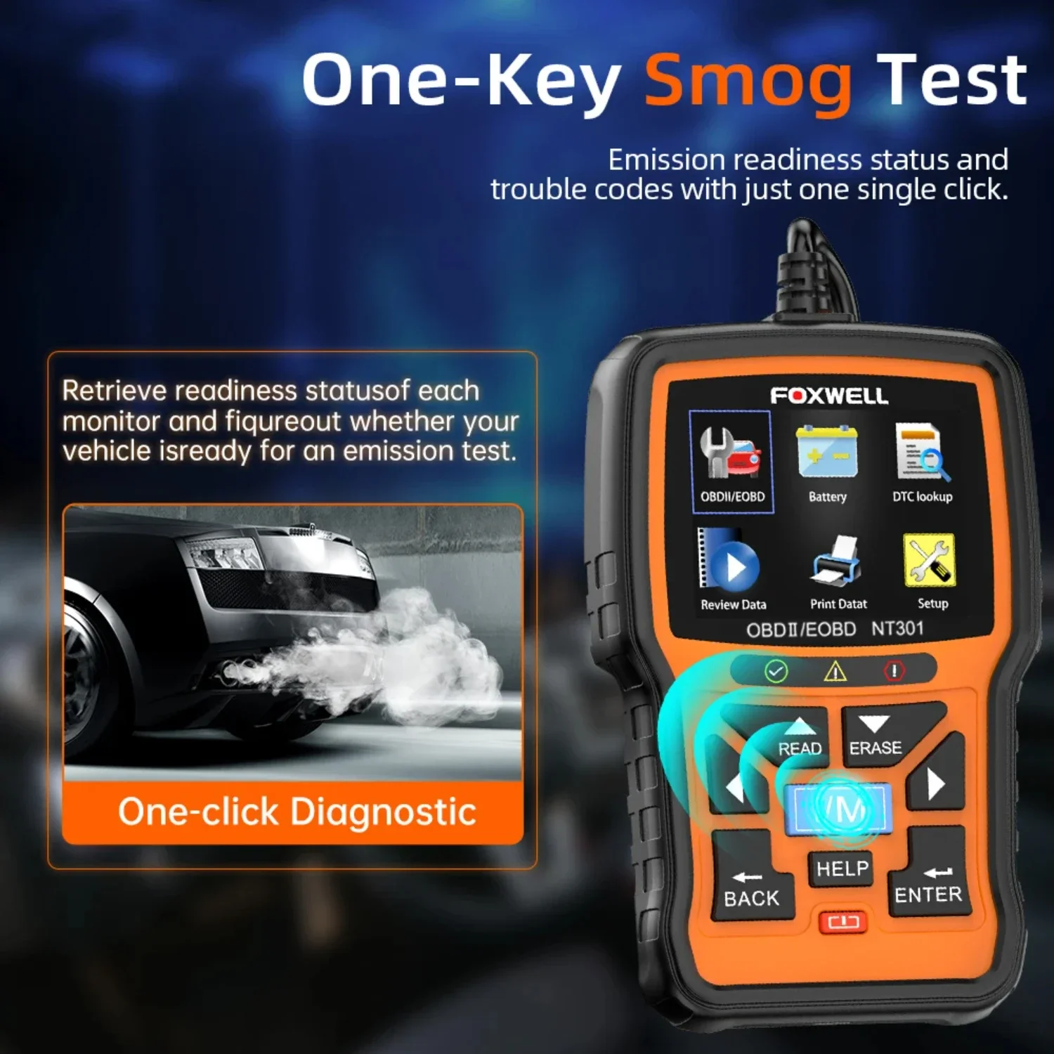 NT301 Car OBD2 EOBD Automotive Scanner Auto Code Reader OBDII OBD Engine Fault  Diagnostic Scan Tool Free Update