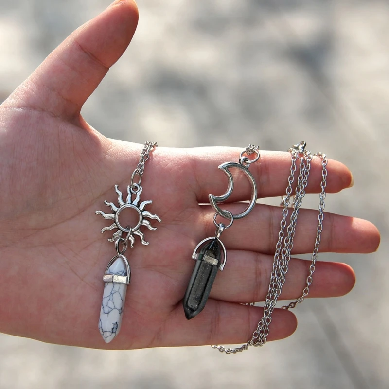 Hexagonal Column Crystal Couple Pendant Gift for Fiancee Girlfriend Wife Husband