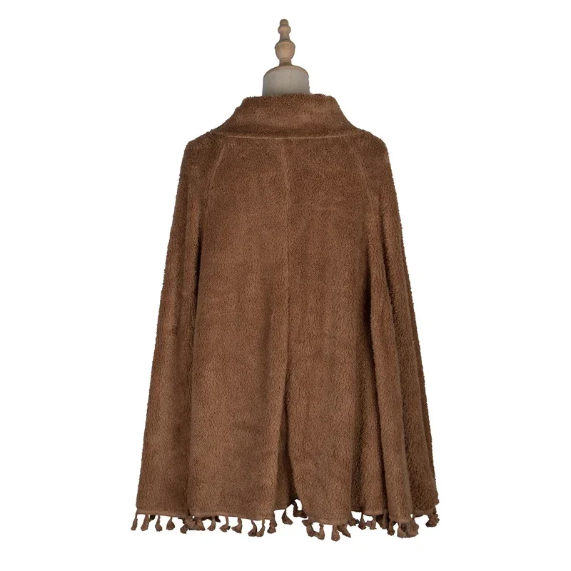 女性用タートルネックセーター,タッセル付き裾,長袖セーター,茶色,ぬいぐるみ,カジュアル,スリム,単色,冬,ファッショナブル,2024