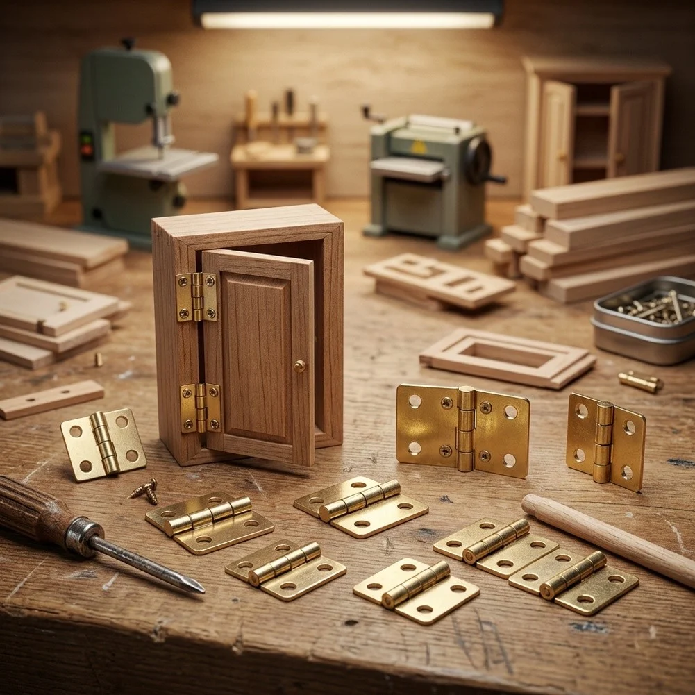 20 Brass Plated Hinges with Screws for 1/12 Scale Dollhouse Furniture Cabinets Closets Storage Boxes and Modeling