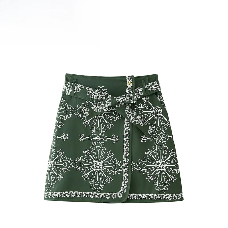 

ZBZA Autumn New Faionable Print Wrap Skirt Versatile Casual Sle Women's Clothing A-Line Polyester Fiber Skirt