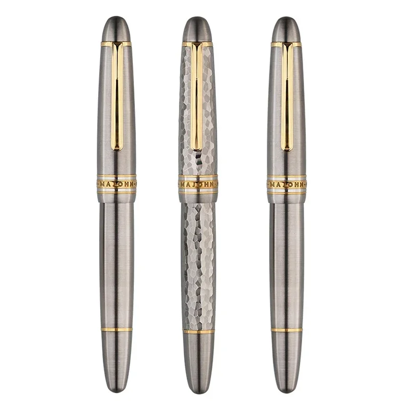 MAJOHN Titanium Alloy Ti 136 Piston Fountain Pen View Window Inking Metal Brushed Hammer Pattern Version EF/F Pen Writing Gift