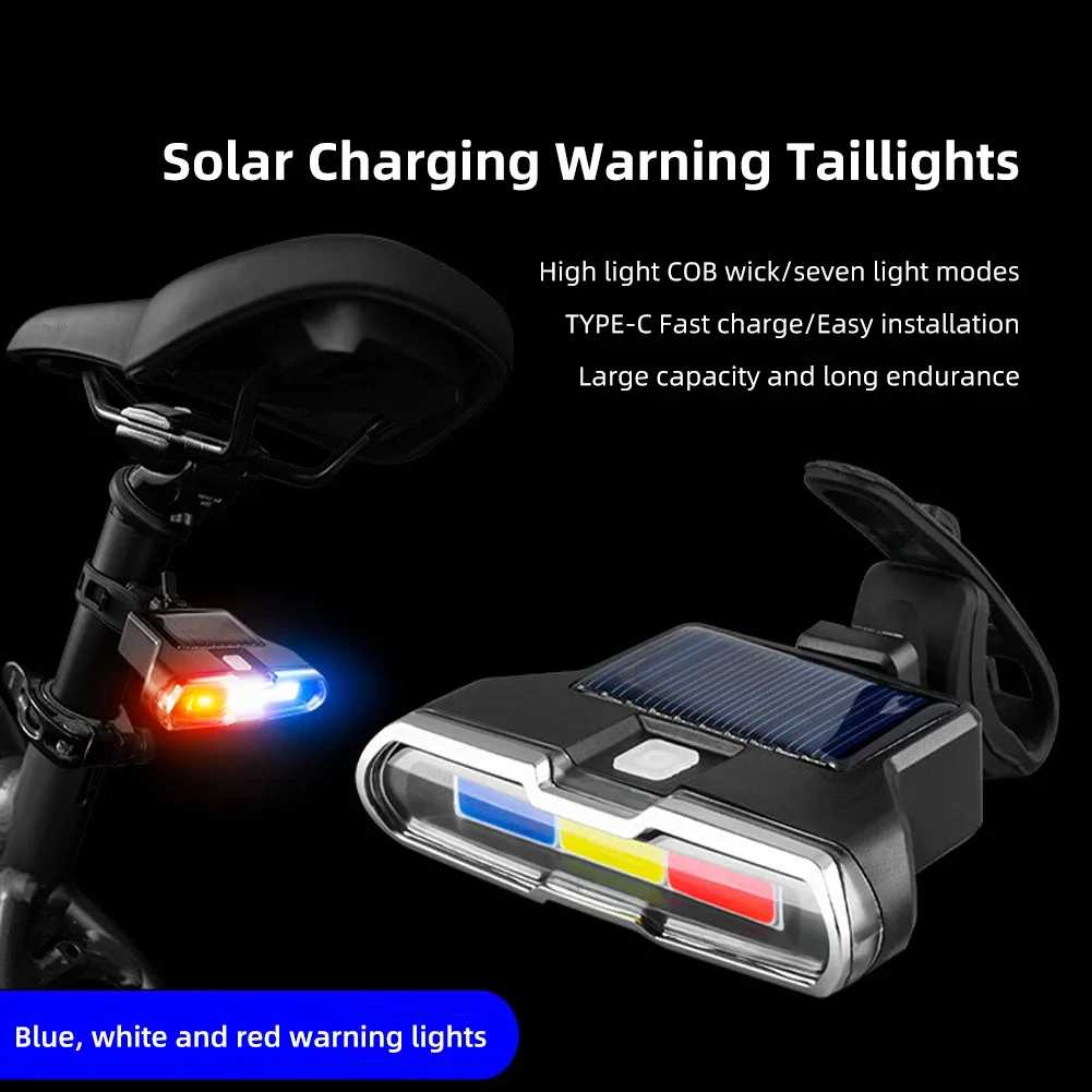 Solar Taillight Rear Light Road Light Ultra-bright Bike Taillight Waterproof Rechargeable 7 Modes Install Ideal for Cyclists