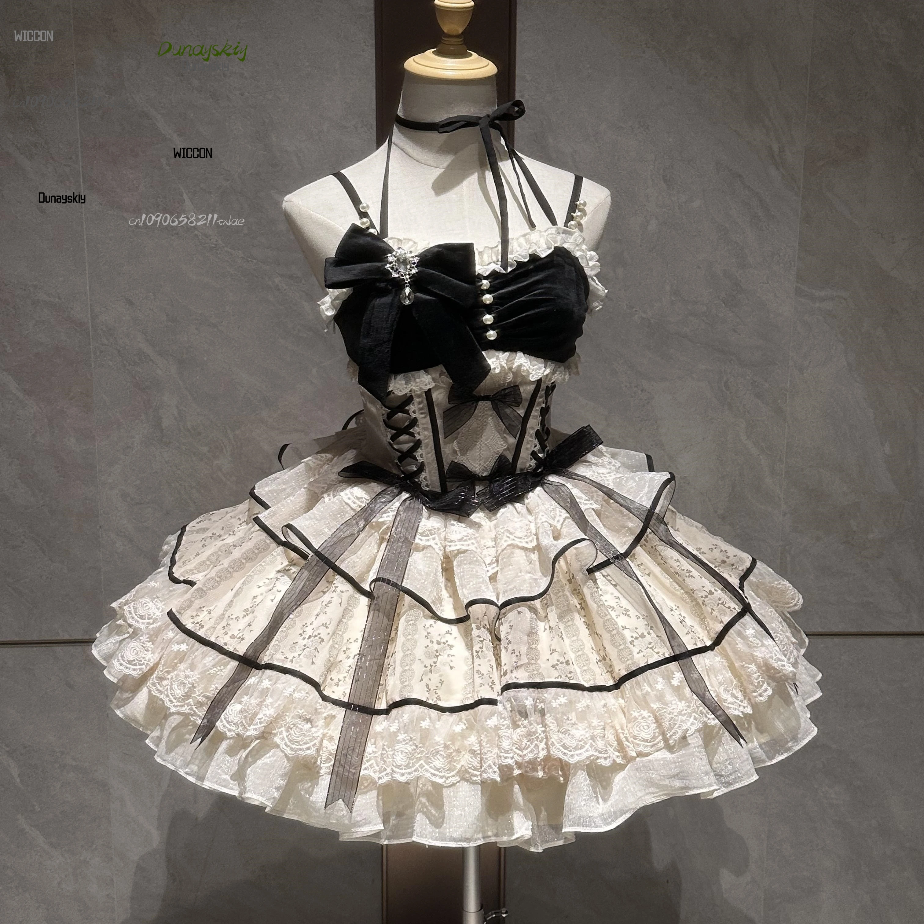 Elegantes Kawaii Prinzessin Lolita Kleid Cosplay Kostüm Gyrai Kei Sanftes exquisites Gothic Halloween Sommer Party Cosplay Kleid