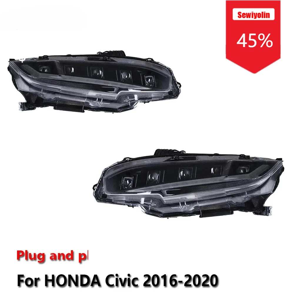 

Автомобильные светодиодные фары Sewiyolin в сборе для HONDA Civic 2016-2020, противотуманные фары DRL, стоп-сигналы поворота, Plug and Play