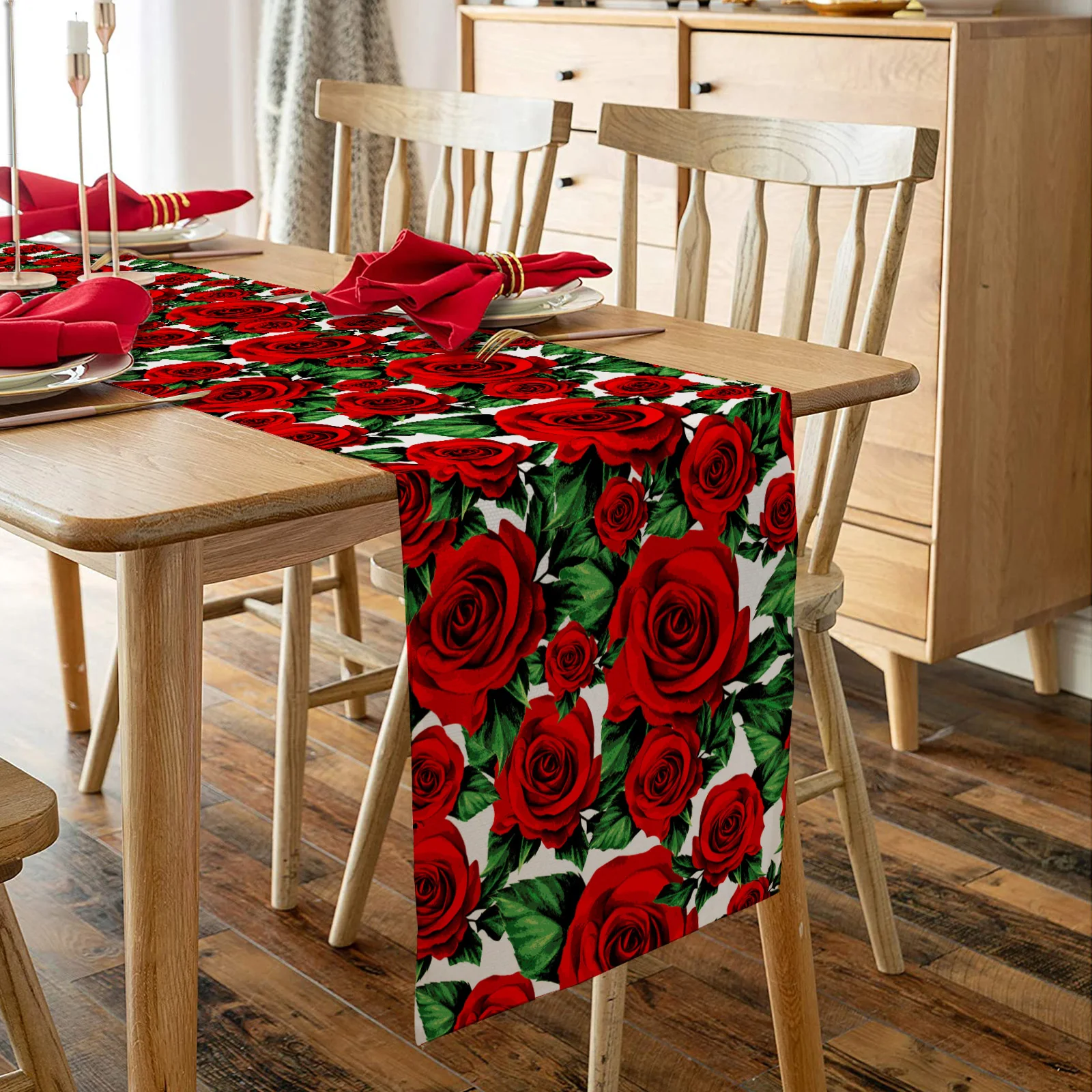 

Romantic Red Rose Flower Decoration Tablecloth Luxury Wedding Party Decoration Table Runner Home Decoration Table Tablecloth