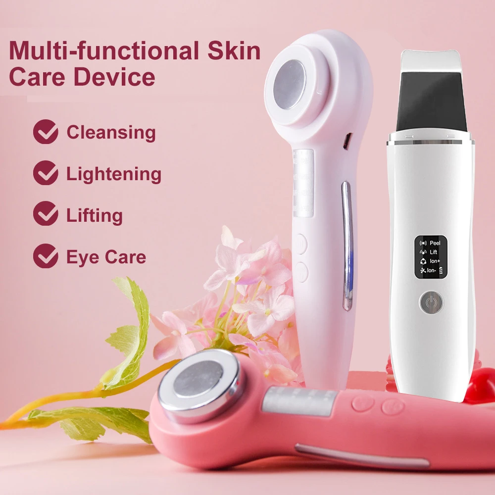 8in1 EMS Facial Massager Lifting Beauty LED Photon + Ultrasonic Skin Scrubber Peeling Shovel Multifunctional Beauty Equipment