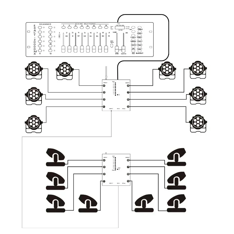 Wireless DMX512 Optical Splitter DMX 8CH DMX Stage Lights Signal Amplifier 8 Way DMX Distributo