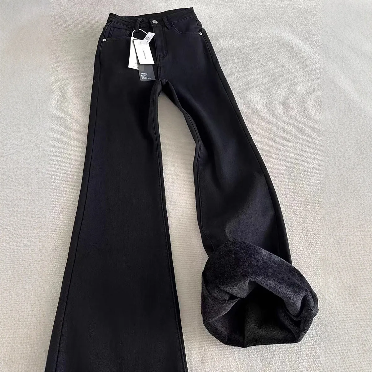 

High Waist Fleece Lined Thick Straight Leg Jeans Women's Casual Fashion Spring Autumn Winter High Elasticity Micro Flared Tro...