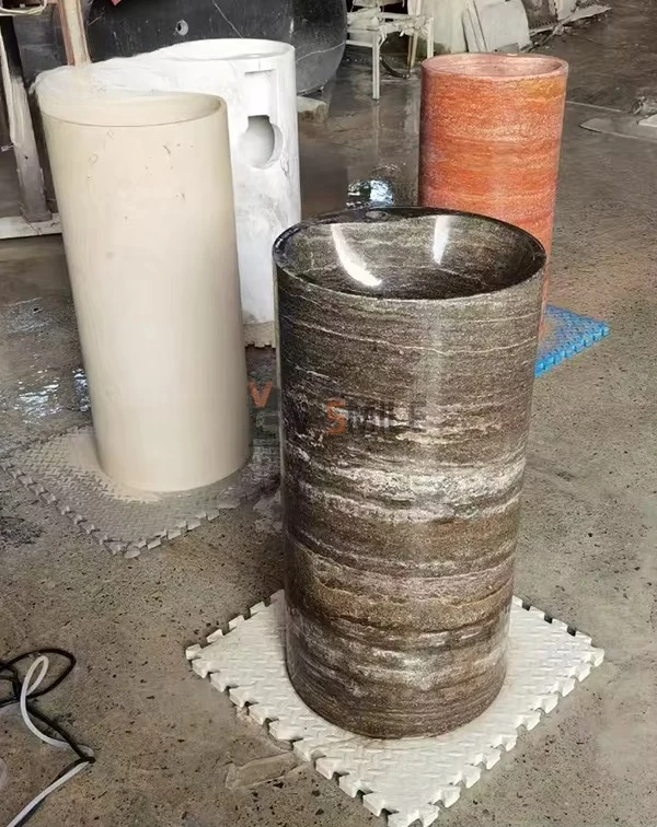 

Natural silver grey travertine stone base sink for home hotel decoration