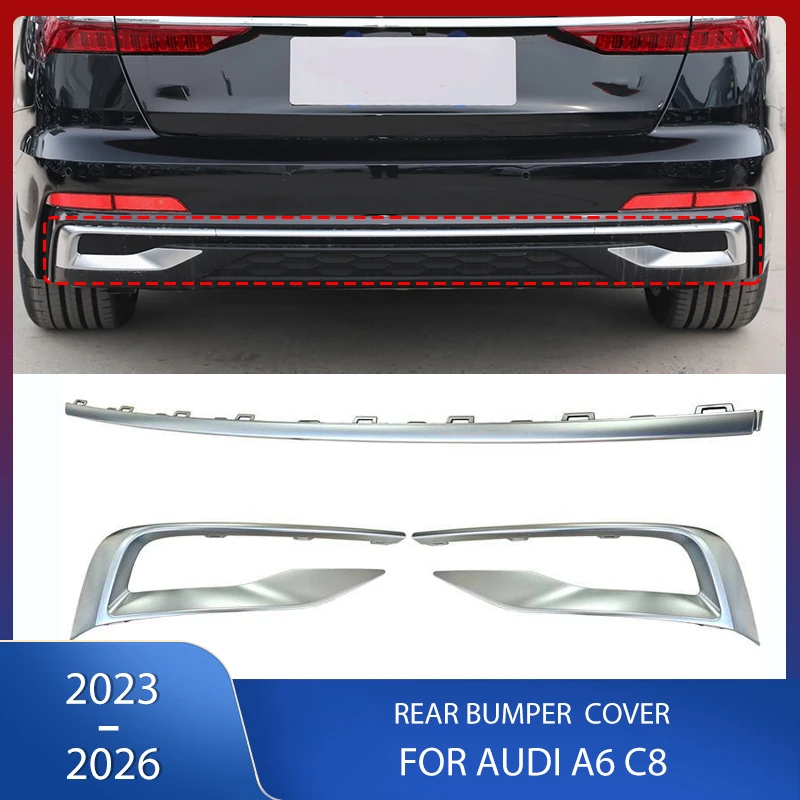 

Car Chrome Middle Rear Bumper Strips Moldings Bright Strips Cover Trim For Audi A6 C8 2023 2024 2025 2026