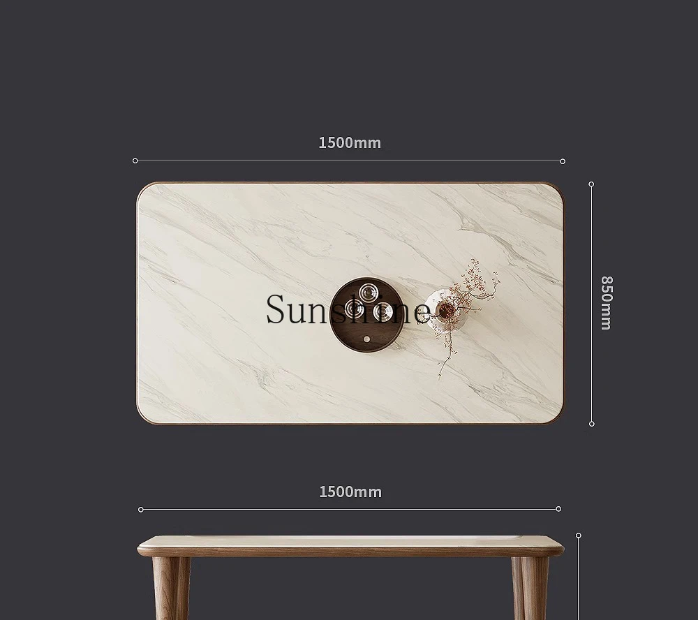 Combinação avançada de mesa de jantar retangular wabi-sabi de pedra microcristalina e cadeira