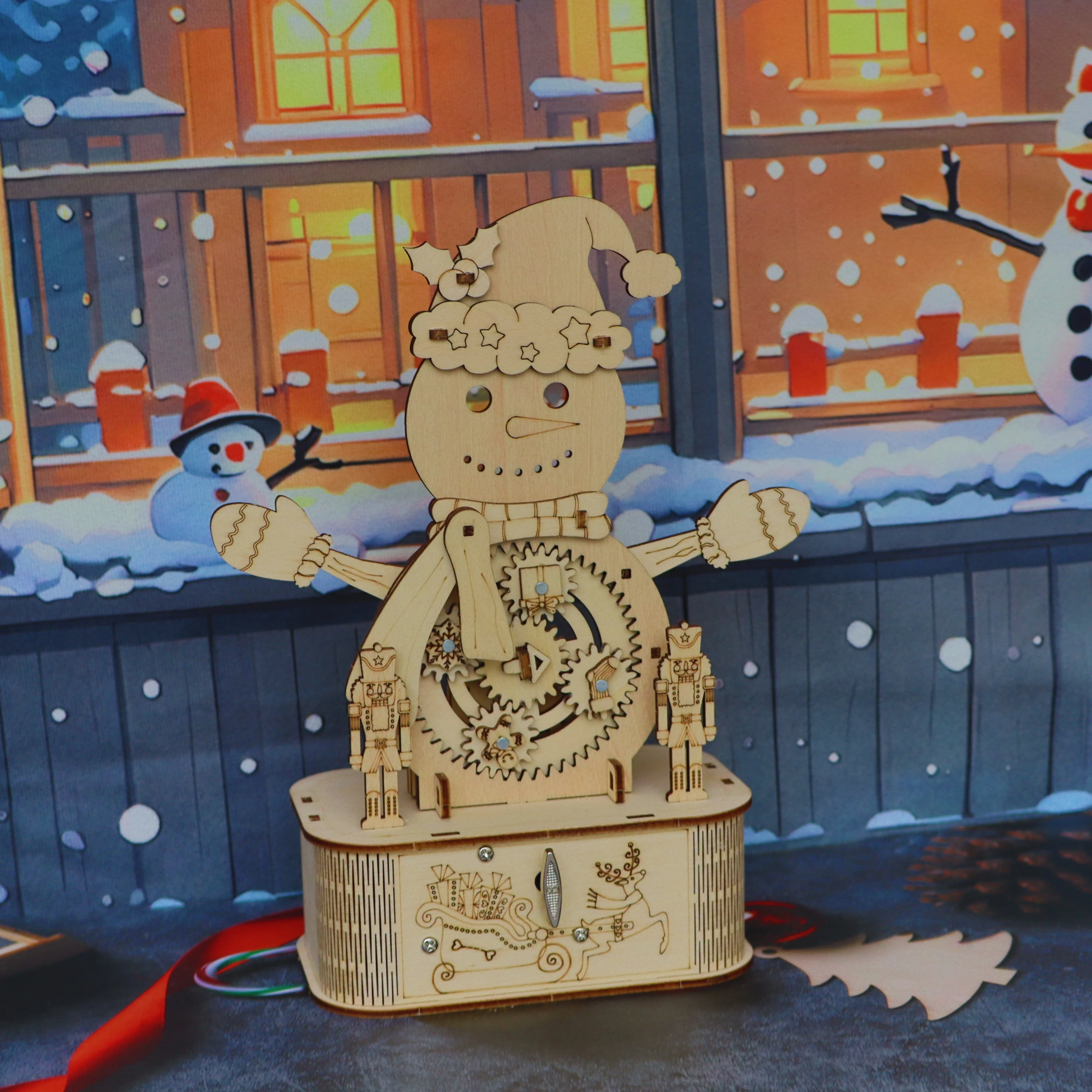 لغز خشبي ثلاثي الأبعاد لموسيقى رجل الثلج، لعبة تجميع الموسيقى الإبداعية، نموذج مشهد محاكاة الشتاء، تعليم تفاعلي بين الوالدين والطفل