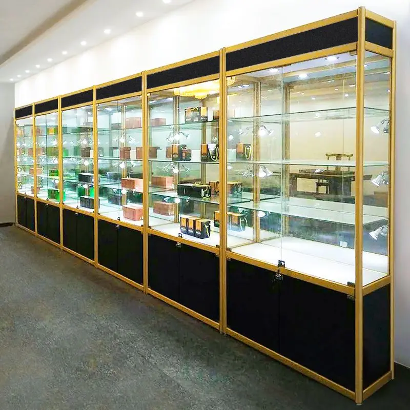 Customized-retail store glass display multi-purpose display showcase with LED lamp boutique smoke shop display cabinet