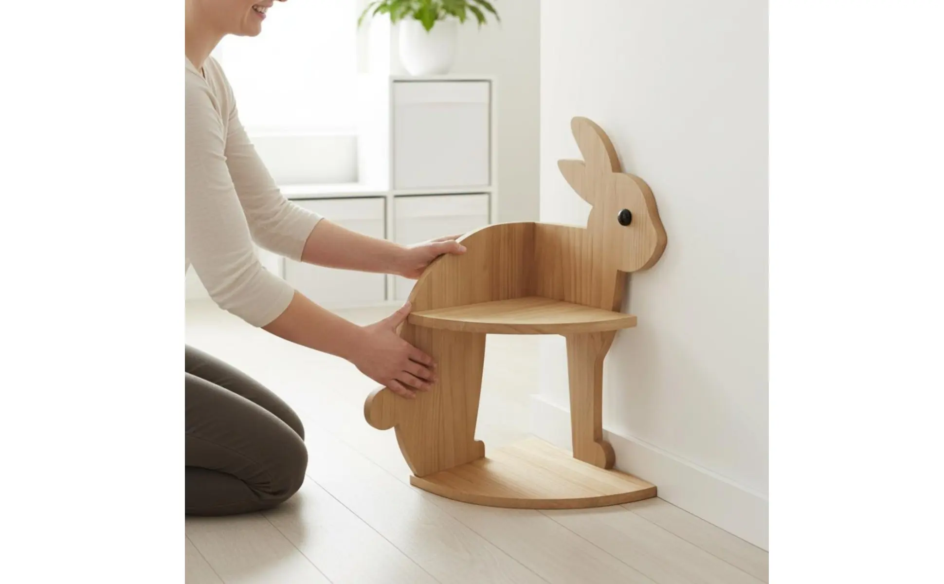 Rabbit Corner Shelf Decorative Bunny Storage Rack Wooden Corner Organizer Modern Design Display Intended for Children