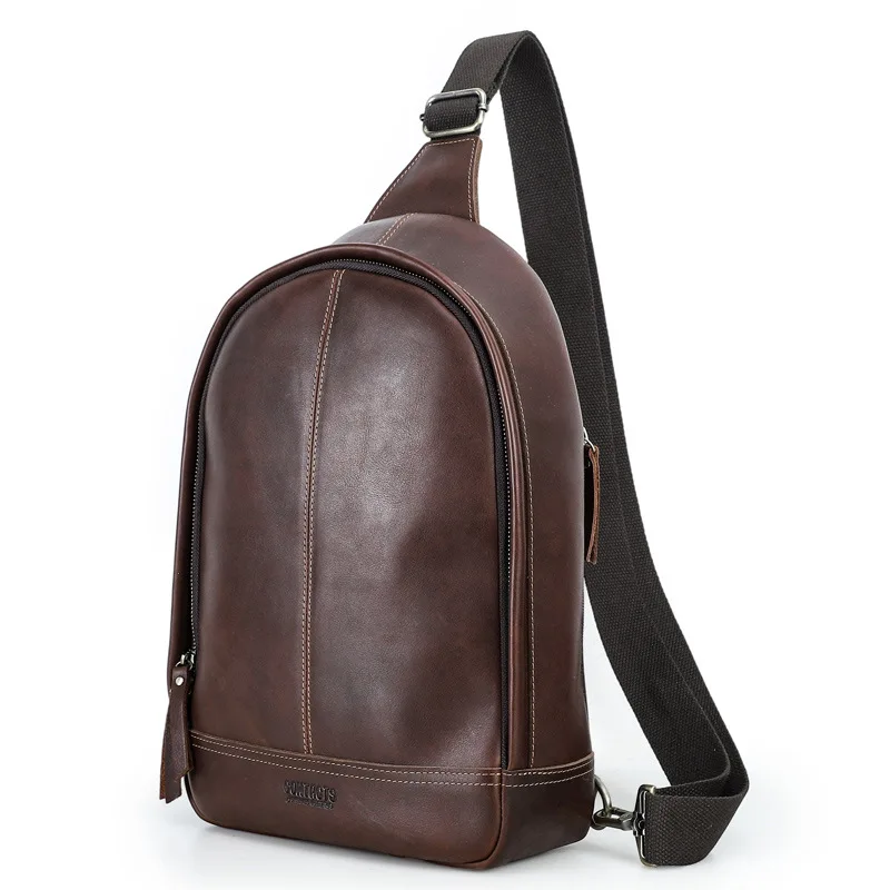 HTS-MB332 Full Grain Top Layer Cowhide Large Capacity Men's Chest Bag Can Hold 13.3-inch Computer Leather Backpack