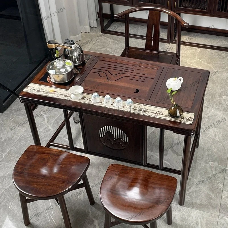 solid wood Chinese-style small simple balcony tea wood table and chair combination living room home