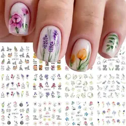 12patterns Flower Nail Art Stickers Spring Summer Water Transfer Sticker Decals Blossom Flowers Leaves Nail Art Decoration