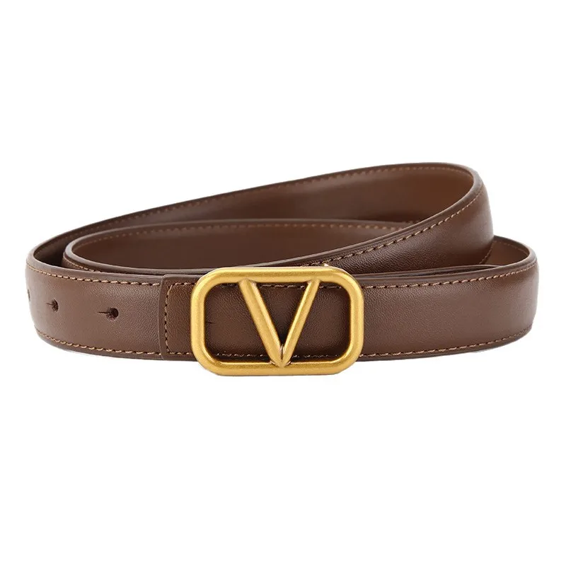 حزام جلد مزخرف للسيدات جينز كاجوال متعدد الاستخدامات حزام خصر نحيف عالي الجودة يشعر بسيط بإبزيم معدني على شكل حرف V