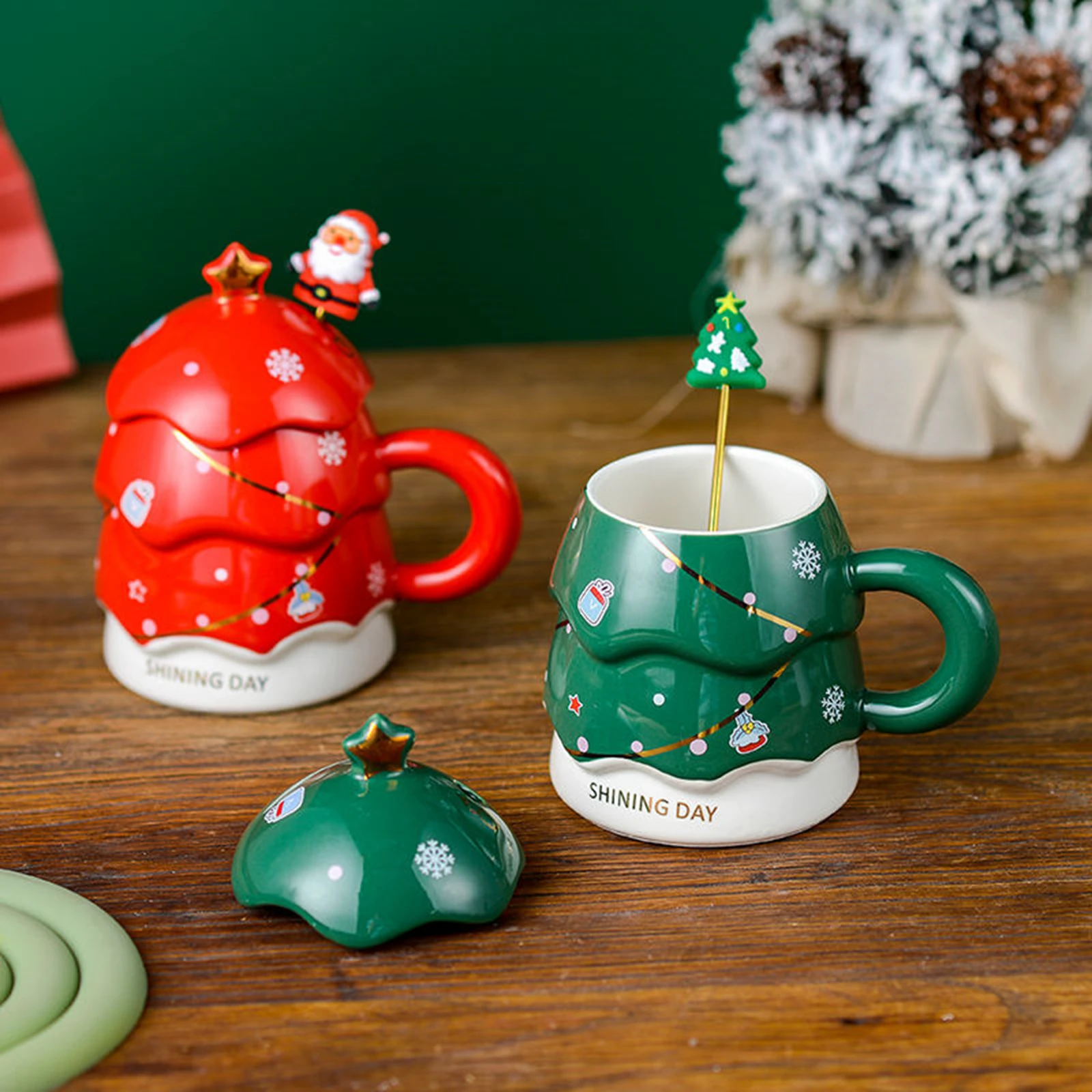 Christmas Tree Ceramic Coffee Mug Water Cup Juice with Handle Beverage Ceramic Coffee Milk Mug for Daily Using