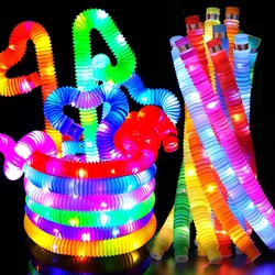 Tubos pop luminosos para adultos e crianças, tubo plástico retrátil de cor fluorescente LED, brinquedos sensoriais para crianças, brinquedo anti-stress, bricolage