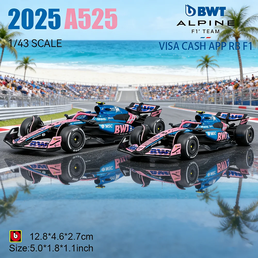 

Bburago 1:43 2025 F1 Alpine A525 #10 Pierre Gasly #43 Franco Colapinto Alloy car model racing car Boy's birthday gift car model