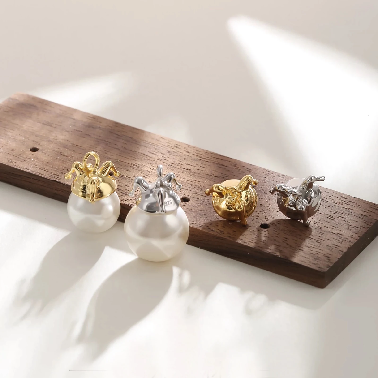 925 Sterling Silver Pearl Pendant Joker Cap Blank Bracket Fit Settings Round Beads DIY Necklace Charm Jewelry Making