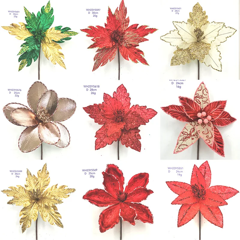 

10PCS Christmas Flower Head Simulation Flower Head Decor Wedding Decoration Bouquet Handmade Flower Branches Christmas home deco
