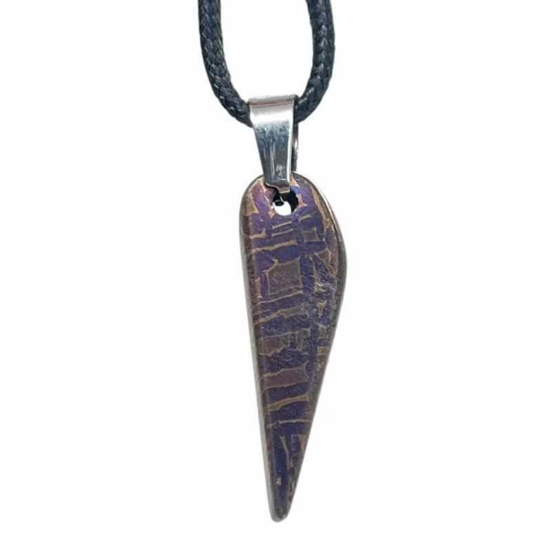 Muonionalusta Meteorite Slim Pointed Pendant Blued Etched Widmanstatten Pattern Iron Meteorite Necklace Jewelry LK497