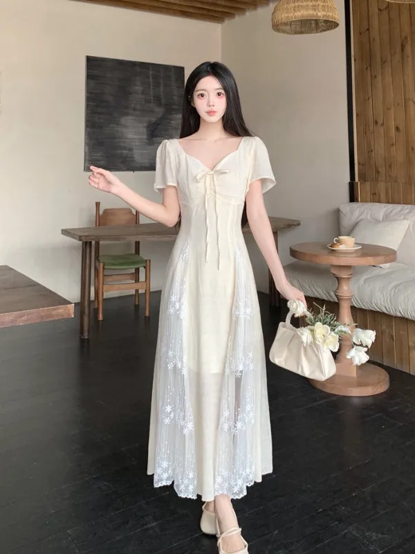 

plus Size Women's V-Ne ort Sve Dr Summer New Sle Waist-Cinching Meat-Covering Long Dr Comfortable Ele A-Line