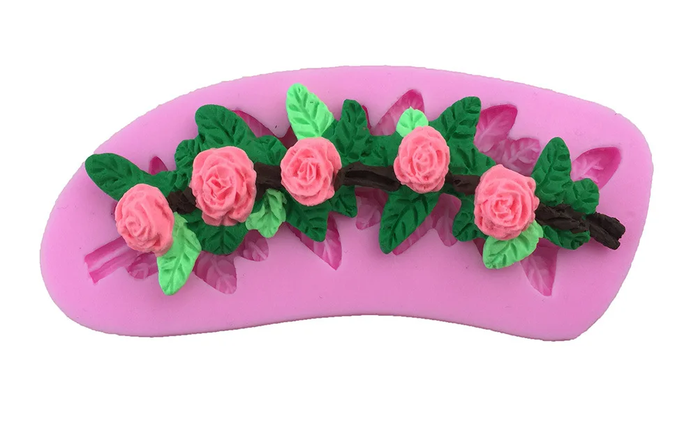 

New Rose Vine Flower Leaf Liquid Silicone Mold Turning Sugar Cake Mold E132 Colour Random E475