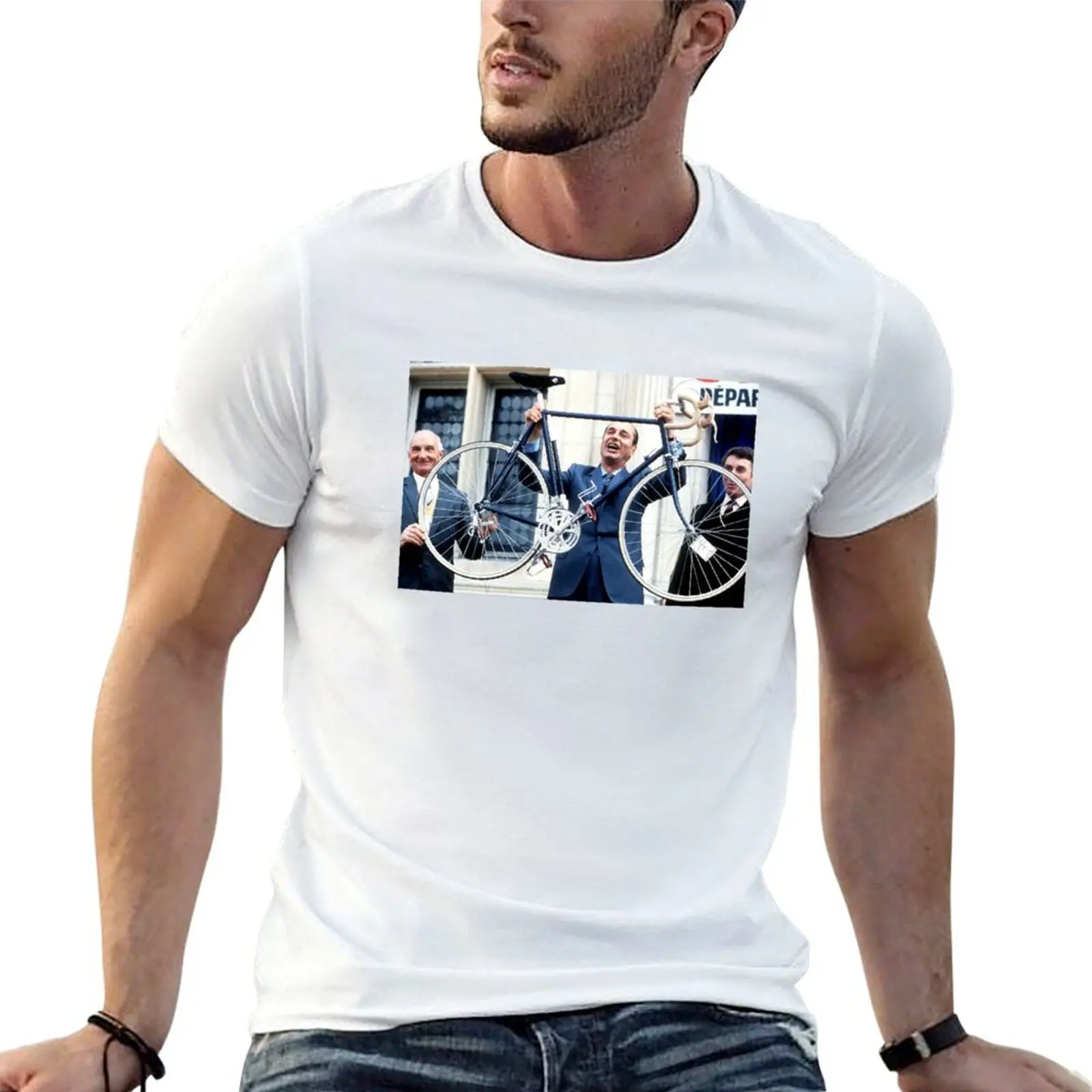 Jacques Chirac presents a bicycle T-Shirt Industrial Work Tee Shirt