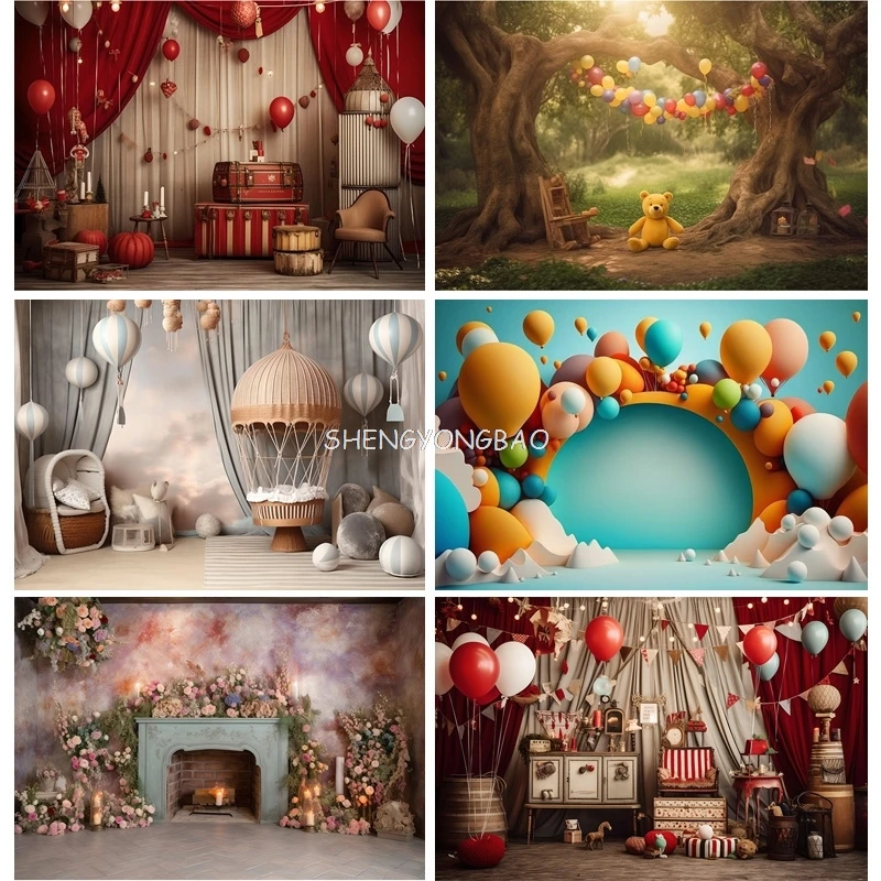 

SHENGYONGBAO Happy Birthday Photography Backdrops Newborn Airballoon Celebration Children Photo Studio Background Props TA-78