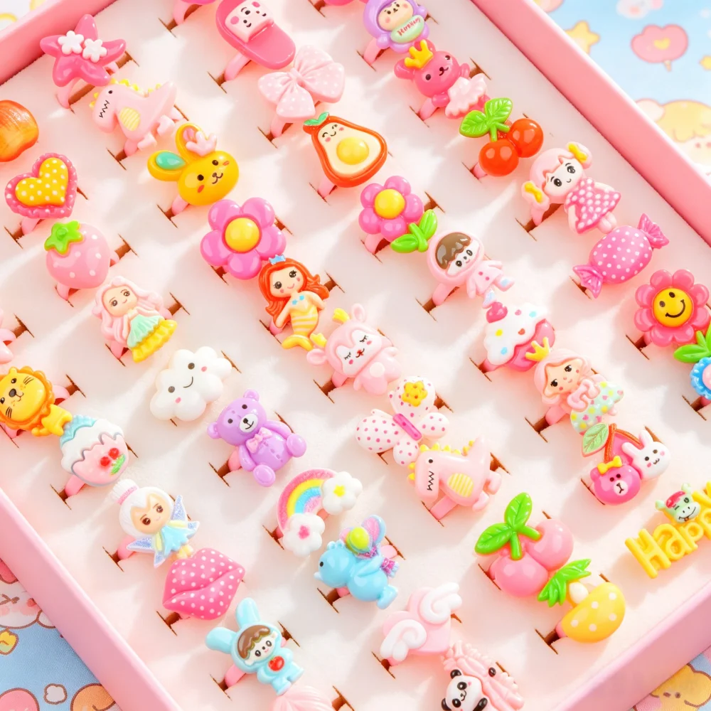 10/20/30/50/100 Teile/los Mode Cartoon Süße Nette Blume Obst Form Glitter Ringe Für Frauen männer Mix Stil Finger Schmuck Geschenk – Detail 5